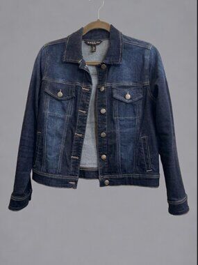 Baccini Petite S Dark Wash Stretch Denim Jean Jacket Button Front Trucker